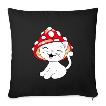 Drôle de chat blanc avec bonnet d’amanite - Housse de coussin décorative 45 x 45 cm - noir - Devant