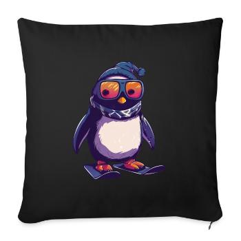Pingouin Skieur Vacances De Ski Sports D’hiver Design - Housse de coussin décorative 45 x 45 cm - noir - Devant