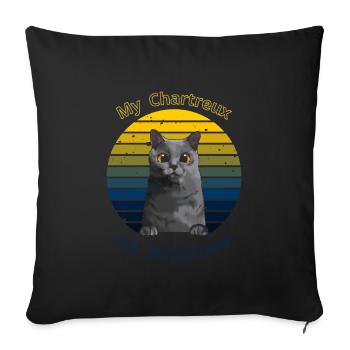 Logo rétro avec un chat "Chartreux" - Housse de coussin décorative 45 x 45 cm - noir - Devant