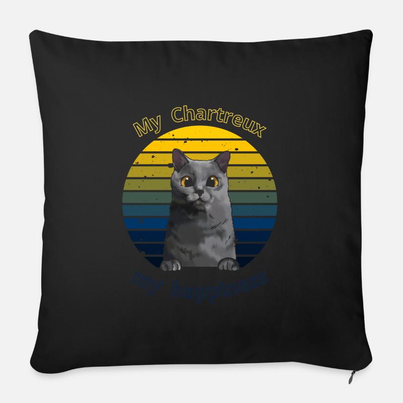 Logo rétro avec un chat "Chartreux" - Housse de coussin décorative 45 x 45 cm - noir