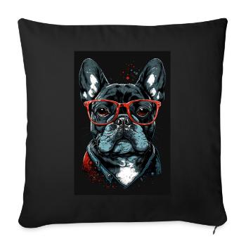 Pug French Bulldog Know-it-all glasses - Sofa pillowcase 17,3'' x 17,3'' (45 x 45 cm) - black - Front