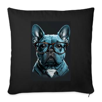 Pug French Bulldog Know-it-all glasses - Sofa pillowcase 17,3'' x 17,3'' (45 x 45 cm) - black - Front