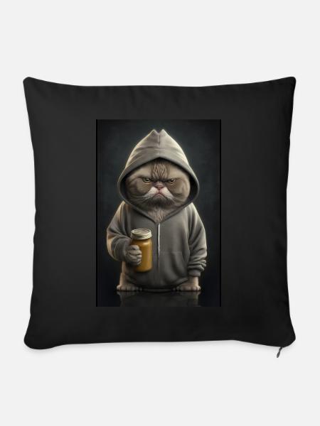 Cat British Shorthair Morning Grouch -kahvikollega - Sohvatyynyn päällinen 45 x 45 cm - musta