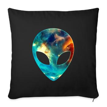 Alien, Head, Emoji, Galaxy Style - Sofa pillowcase 17,3'' x 17,3'' (45 x 45 cm) - black - Front