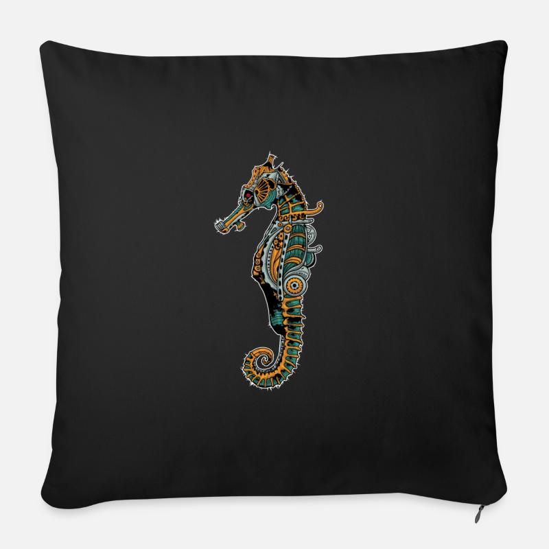 Mechanisches Seepferdchen Meerestier Motiv - Sofakissenbezug 45 x 45 cm - Schwarz