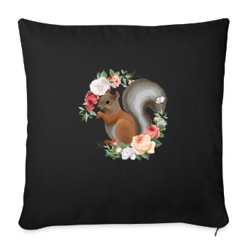 Cute squirrel flower wreath animal gardener - Sofa pillowcase 17,3'' x 17,3'' (45 x 45 cm) - black - Front