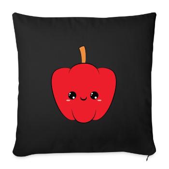 cute smiling red pepper süße lächelnde paprika rot - Sofakissenbezug 45 x 45 cm - Schwarz - Vorne