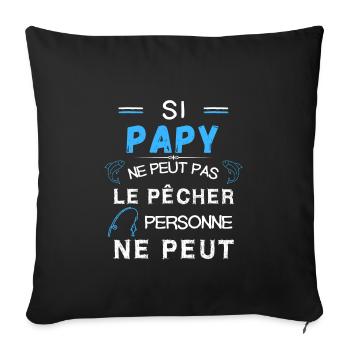 papy pêcheur canne à pêche - Housse de coussin décorative 45 x 45 cm - noir - Devant