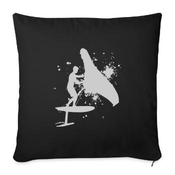 wingsurf hydrofoil wingsurfen foilwing Herren - Sofakissenbezug 45 x 45 cm - Schwarz - Vorne