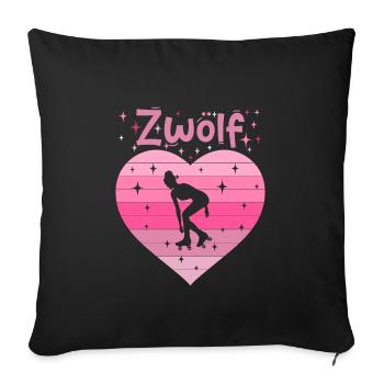 Herz Liebe Sport Rollschuh Mädchen 12. Geburtstag - Sofakissenbezug 45 x 45 cm - Schwarz - Vorne