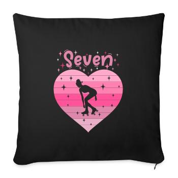Herz Liebe Sport Rollschuh Mädchen 7. Geburtstag - Sofakissenbezug 45 x 45 cm - Schwarz - Vorne