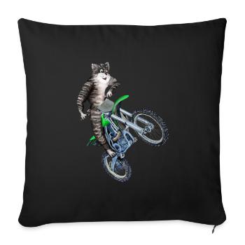 CAT RIDING A DIRT BIKE - TRAILS BIKE CAT - Sofa pillowcase 17,3'' x 17,3'' (45 x 45 cm) - black - Front