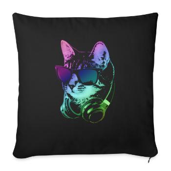 DJ Cat In Neon Lights - Sofa pillowcase 17,3'' x 17,3'' (45 x 45 cm) - black - Front