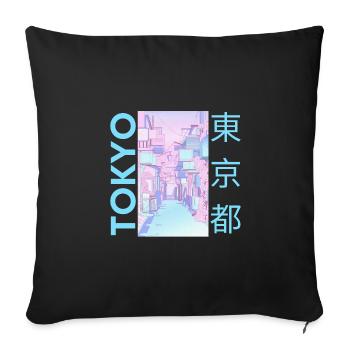 Tokyo Japon, Bleu - Housse de coussin décorative 45 x 45 cm - noir - Devant