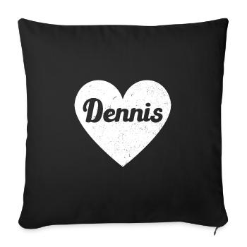 Dennis Prénom Idée Cadeau Coeur Amour J’Aime - Housse de coussin décorative 45 x 45 cm - noir - Devant