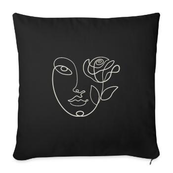 One Line Art - Visage avec Rose - Minimaliste - Housse de coussin décorative 45 x 45 cm - noir - Devant