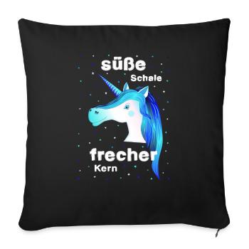 Einhorn blaues Einhorn frech süß - Sofakissenbezug 45 x 45 cm - Schwarz - Vorne