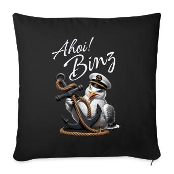 Ahoi Binz ! lustige Möwe mit Anker - Sofakissenbezug 45 x 45 cm - Schwarz - Vorne