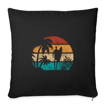 Sunset Surfer - Surf all day - Welle - Geschenk - Sofakissenbezug 45 x 45 cm - Schwarz - Vorne