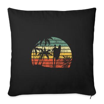 Surf toute la journée - Vague - Surfeur - Cadeau - Housse de coussin décorative 45 x 45 cm - noir - Devant