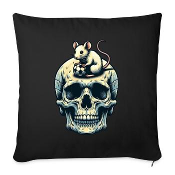 Skull with funny mouse and soccer ball - Sofa pillowcase 17,3'' x 17,3'' (45 x 45 cm) - black - Front