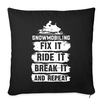 Motoneige, réparer, rouler, casser et répéter - Housse de coussin décorative 45 x 45 cm - noir - Devant
