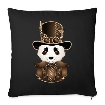 Panda Steampunk avec chapeau cylindre antique en sépia - Housse de coussin décorative 45 x 45 cm - noir - Devant