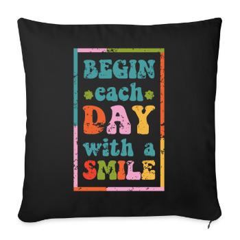 t-shirt de motivation smile day effet grunge - Housse de coussin décorative 45 x 45 cm - noir - Devant