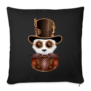 Steampunk Panda Bear avec chapeau cylindre et lunettes - Housse de coussin décorative 45 x 45 cm - noir - Devant