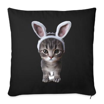 Chat avec oreilles de lapin - Housse de coussin décorative 45 x 45 cm - noir - Devant