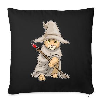 Baguette de sorcier chat orange - Housse de coussin décorative 45 x 45 cm - noir - Devant