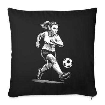 Frauenfußball Shirt Spieltag Spielfreude mit Ball - Sofakissenbezug 45 x 45 cm - Schwarz - Vorne
