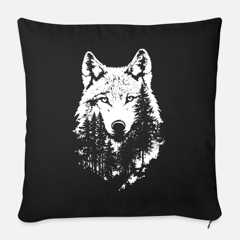 Wolf Gesicht Wald Silhouette - Sofakissenbezug 45 x 45 cm - Schwarz