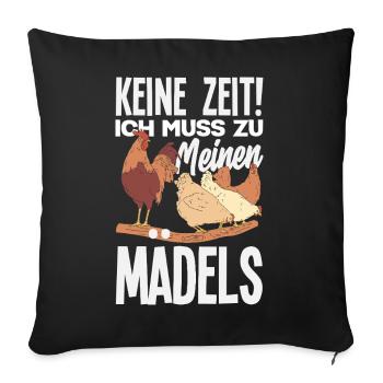 Pas le temps! Je dois aller vers mes filles – des poulets - Housse de coussin décorative 45 x 45 cm - noir - Devant