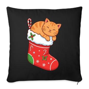 Chat câlin en bottes festives - Housse de coussin décorative 45 x 45 cm - noir - Devant
