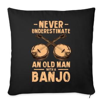 Vieux joueur de banjo bluegrass country - Housse de coussin décorative 45 x 45 cm - noir - Devant