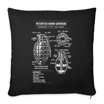 Plan de brevet pour grenade vintage - Housse de coussin décorative 45 x 45 cm - noir - Devant