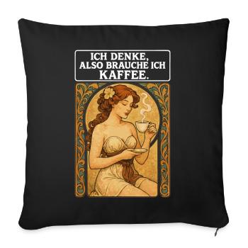 Pin-up avec un café dans le style Art nouveau - Housse de coussin décorative 45 x 45 cm - noir - Devant