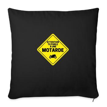 Attention motarde panneau de signalisation - Housse de coussin décorative 45 x 45 cm - noir - Devant