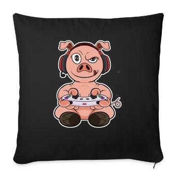 Pig With Gaming Controller I Funny Gaming I Gamer - Sofakissenbezug 45 x 45 cm - Schwarz - Vorne
