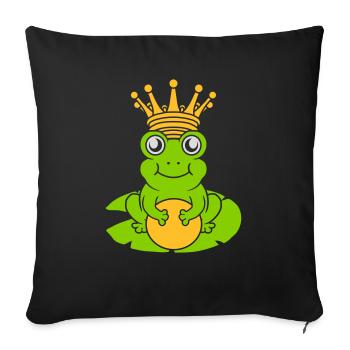 Le roi grenouille enchanté est assis nénuphar - Housse de coussin décorative 45 x 45 cm - noir - Devant