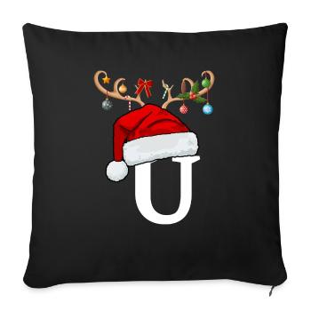 Letter U Christmas hat - Sofa pillowcase 17,3'' x 17,3'' (45 x 45 cm) - black - Front