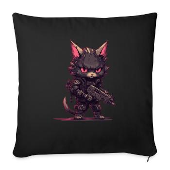 Cat Biker in the style of Post Apocalyptic - Sofa pillowcase 17,3'' x 17,3'' (45 x 45 cm) - black - Front