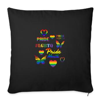 Mois de la fierté gay LGBT Amour arc-en-ciel gay - Housse de coussin décorative 45 x 45 cm - noir - Devant