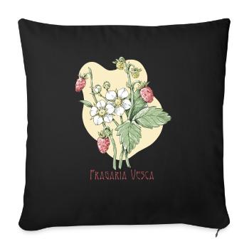 Dessin botanique commun de fraise des bois - Housse de coussin décorative 45 x 45 cm - noir - Devant