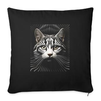 Abstrait Op Art chat toile - moderne félin Eleganc - Housse de coussin décorative 45 x 45 cm - noir - Devant