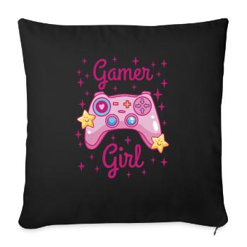 Fille Gamer mignonne - Housse de coussin décorative 45 x 45 cm - noir - Devant