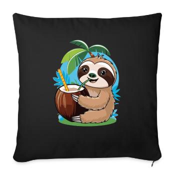 Relaxed Faultier mit Kokosnuss – Sommer-Vibes - Sofakissenbezug 45 x 45 cm - Schwarz - Vorne