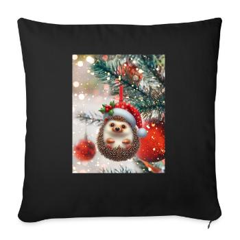 Weihnachtlicher Igel: Süßer Weihnachts-Look - Sofakissenbezug 45 x 45 cm - Schwarz - Vorne