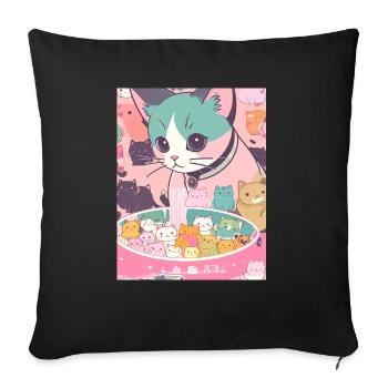 Cat ,Japan ,Kawaii,anime,ramen,cats - Sofa pillowcase 17,3'' x 17,3'' (45 x 45 cm) - black - Front